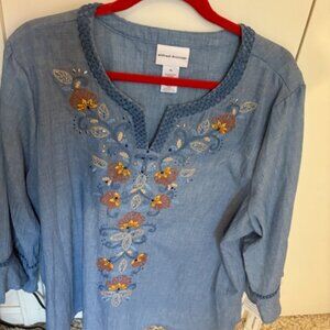 ALFRED DUNNER Scottsdale Chambray Denim Top XL NEW